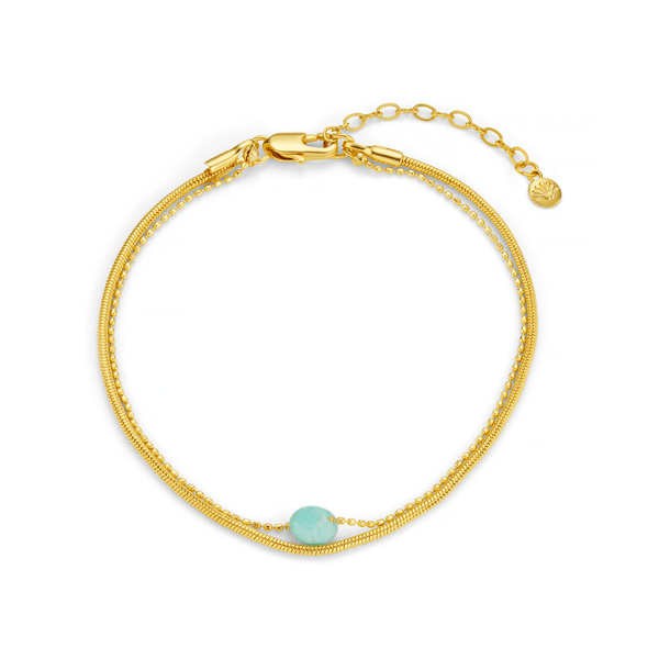 Pulsera de Cadena Serpiente Doble con Aguamarina Semipreciosa
